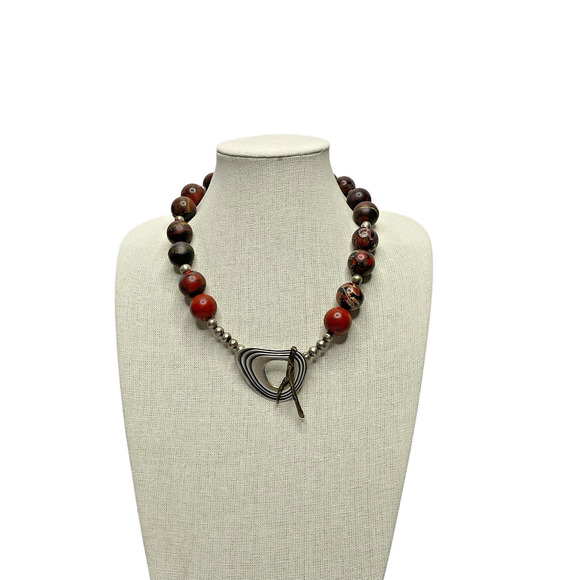 Brutalist Brecciated Jasper Necklace Metal Beads, Sterling & Bronze Clasp 275g - Picture 4 of 14